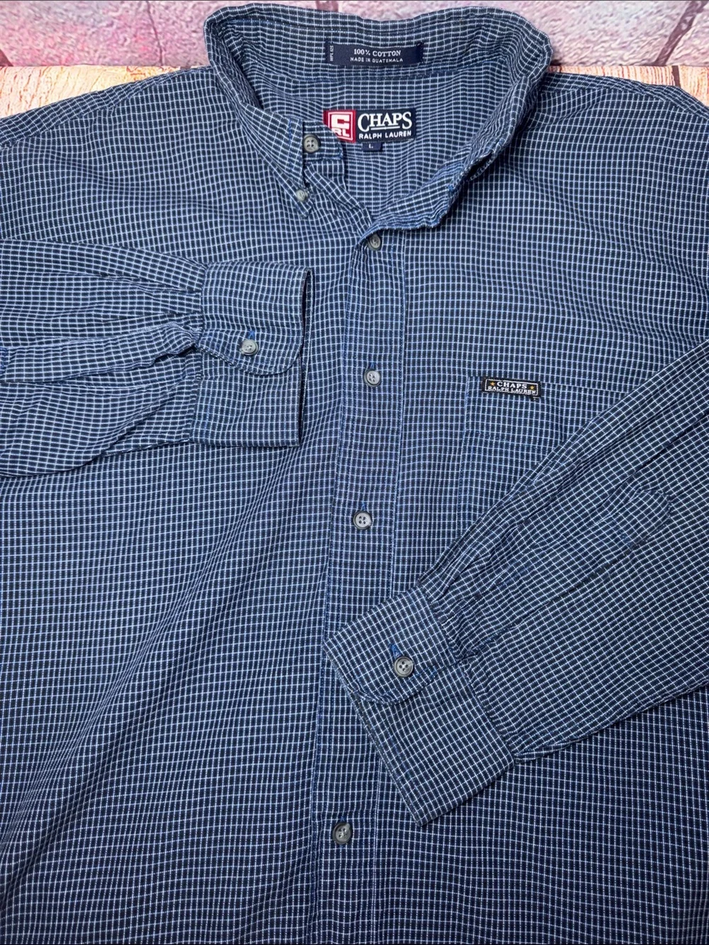 Chaps Ralph Lauren Men’s Large Blue Check Button Down Shirt Cotton - Picture 8 of 11